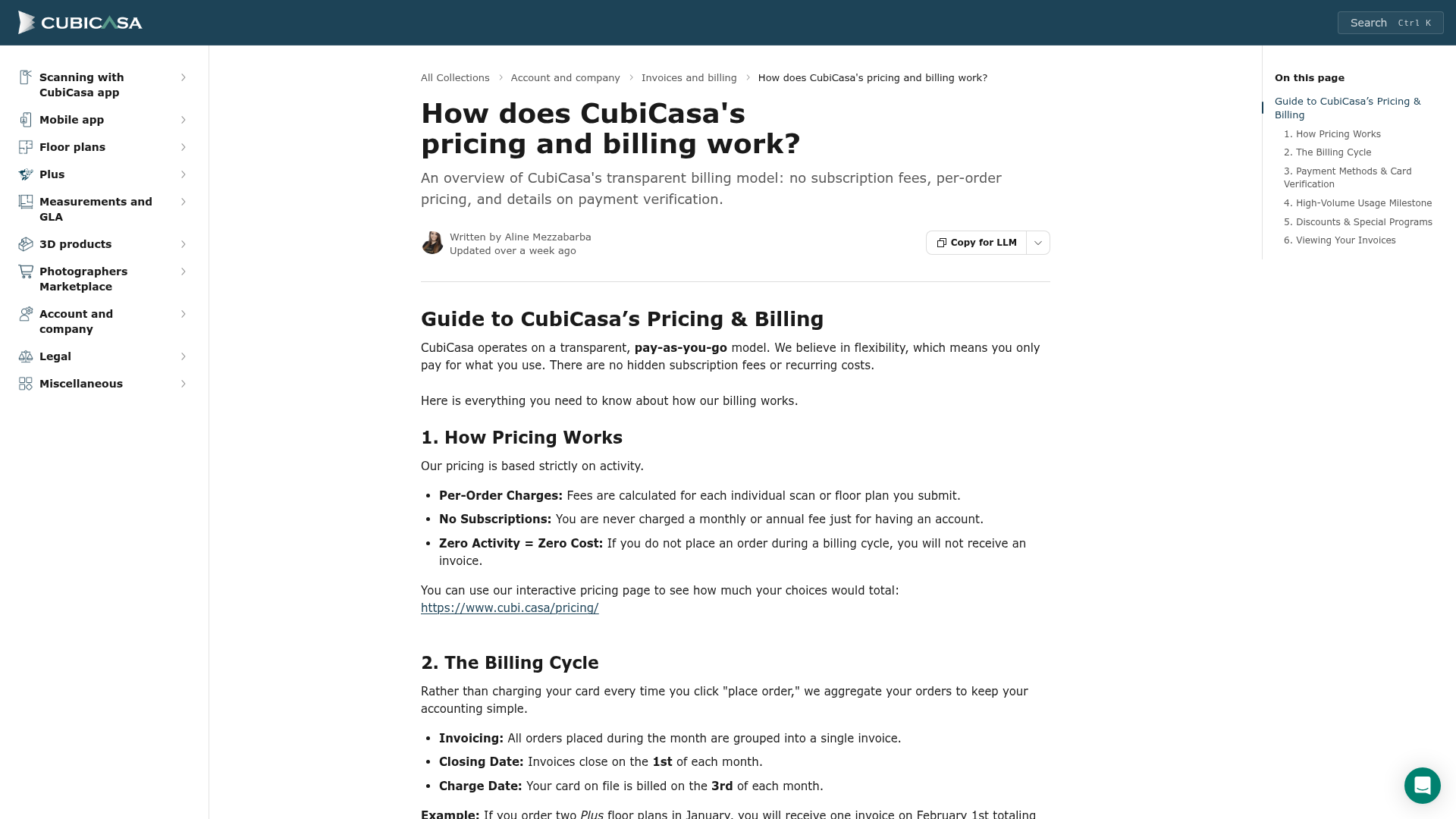 CubiCasa pricing and billing guide