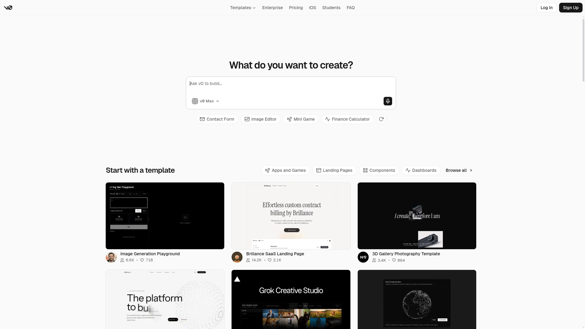v0 AI product builder and design interface