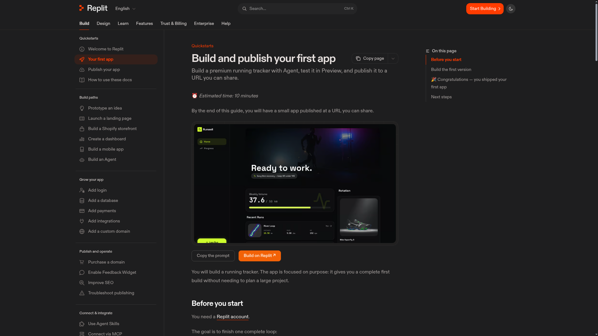 Replit first-app onboarding workflow