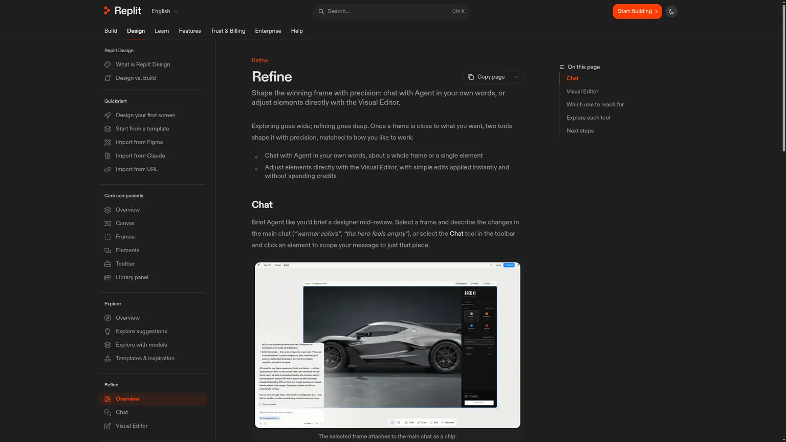 Replit Design Canvas refinement and visual editing page