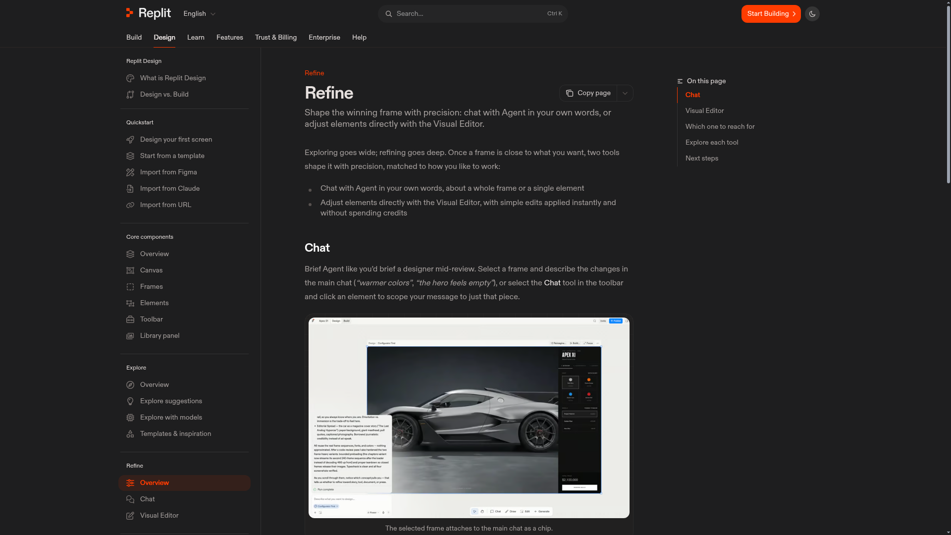 Replit Design Canvas refinement and visual editing page
