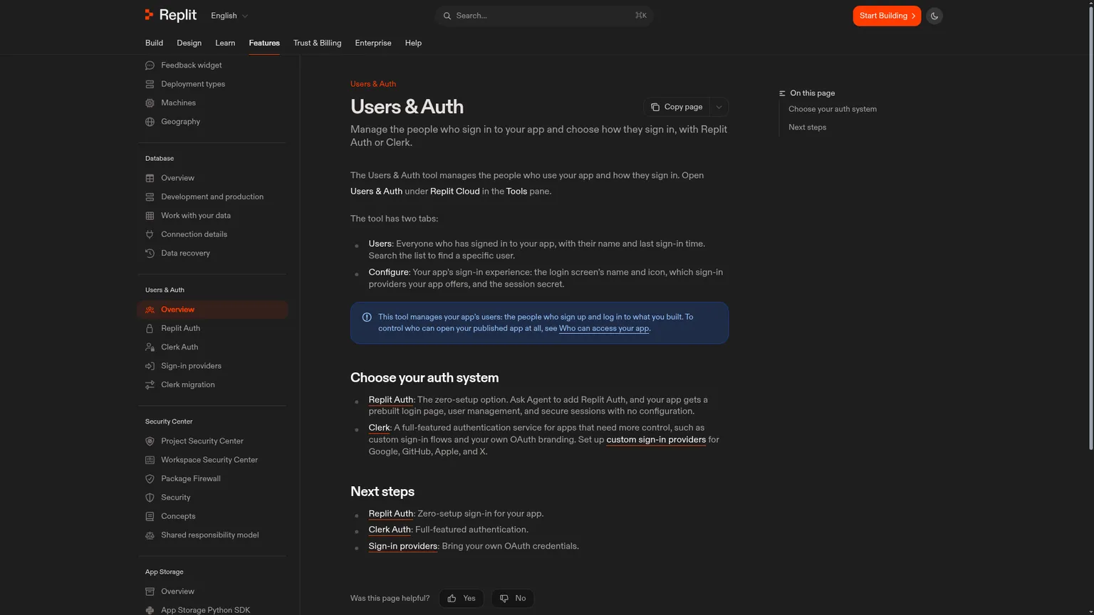 Replit Users and Auth tool with Replit Auth and Clerk options