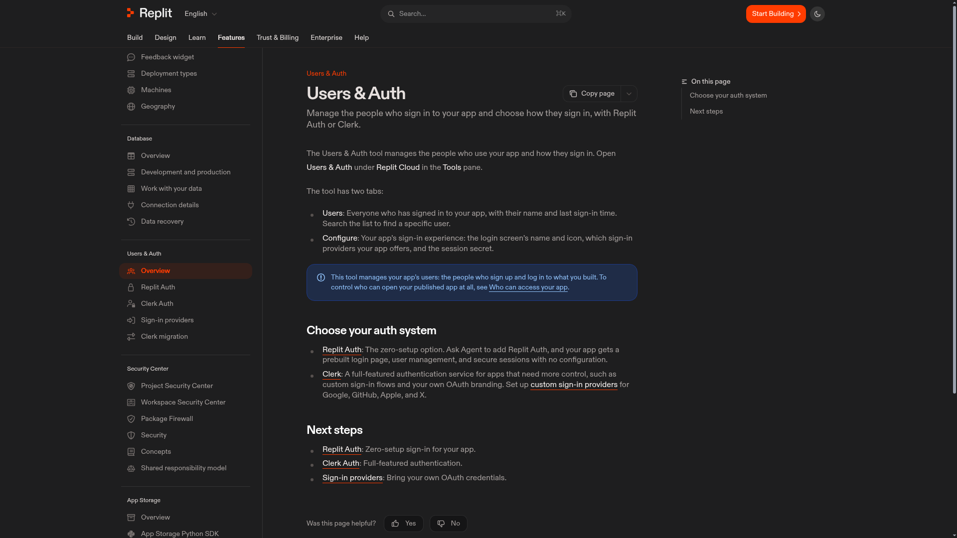 Replit Users and Auth tool with Replit Auth and Clerk options