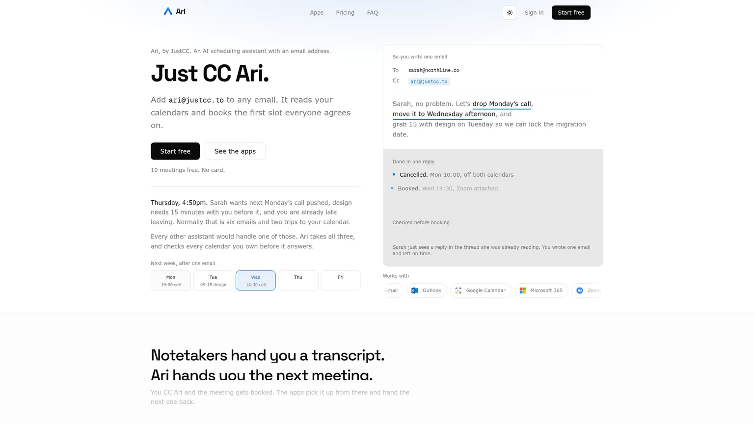 Preisbereich des KI-Assistenten Ari by JustCC für die E-Mail-Terminplanung