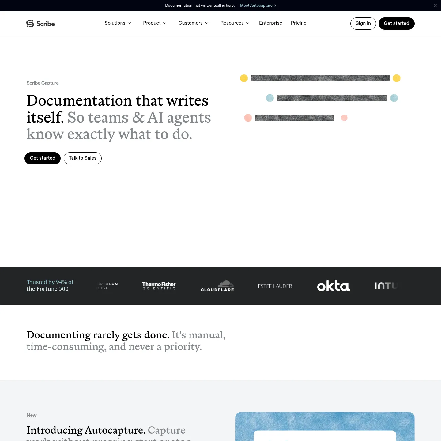 Scribe Capture public product page showing workflow documentation
