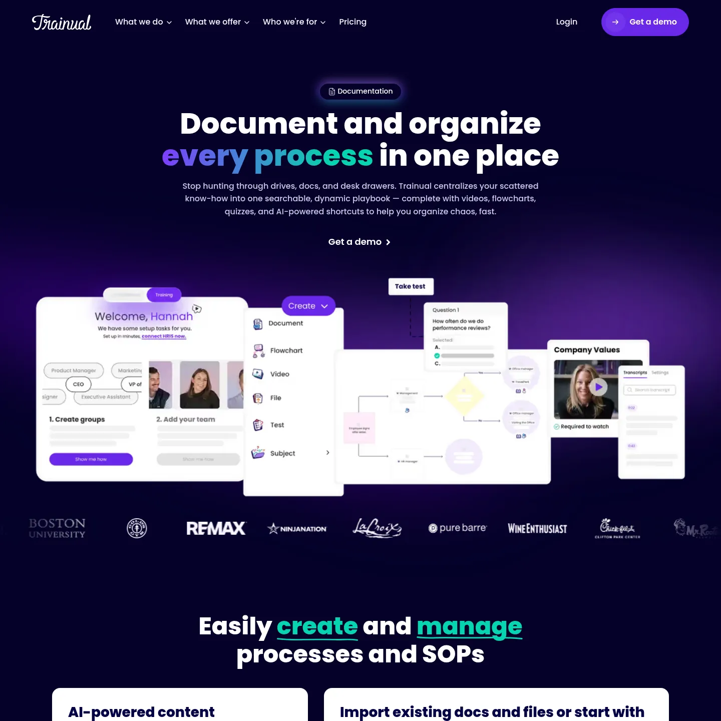 Trainual public documentation page showing SOP and training content