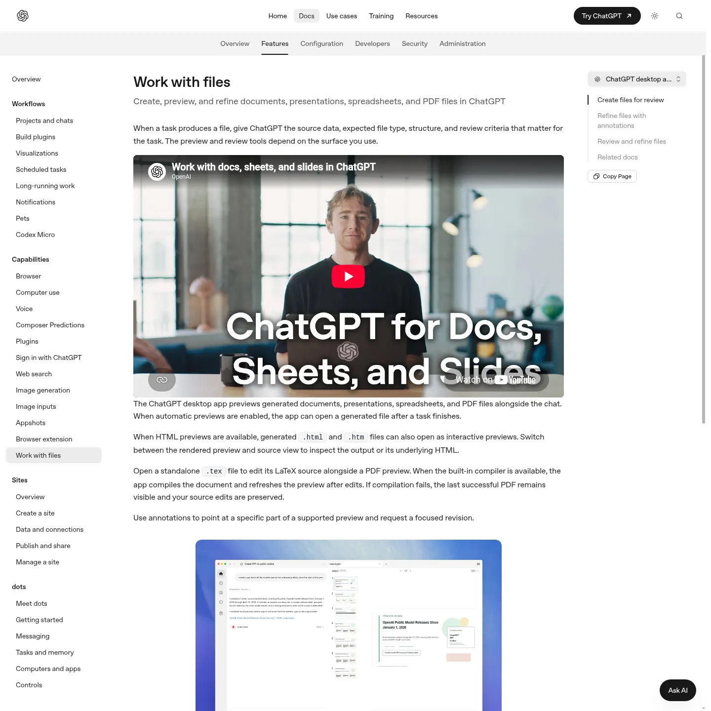 Official ChatGPT documentation for creating and refining files