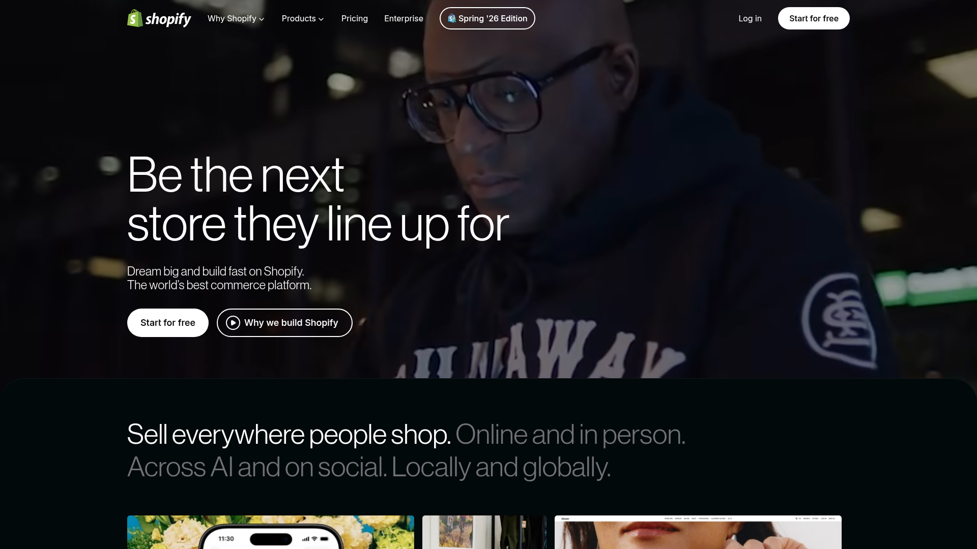 Shopify commerce platform homepage