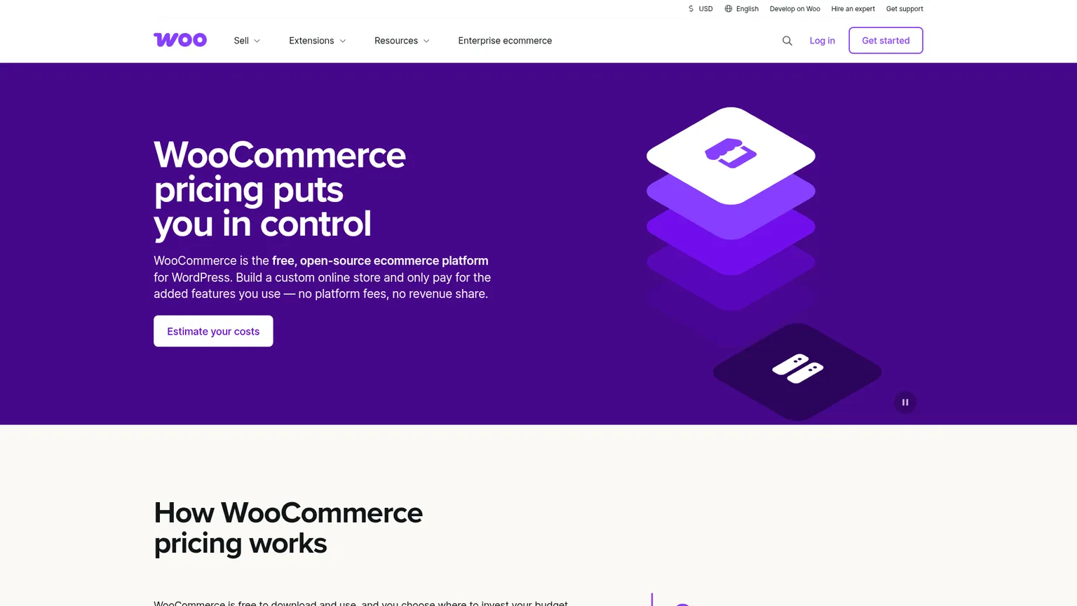 WooCommerce official pricing and cost model page