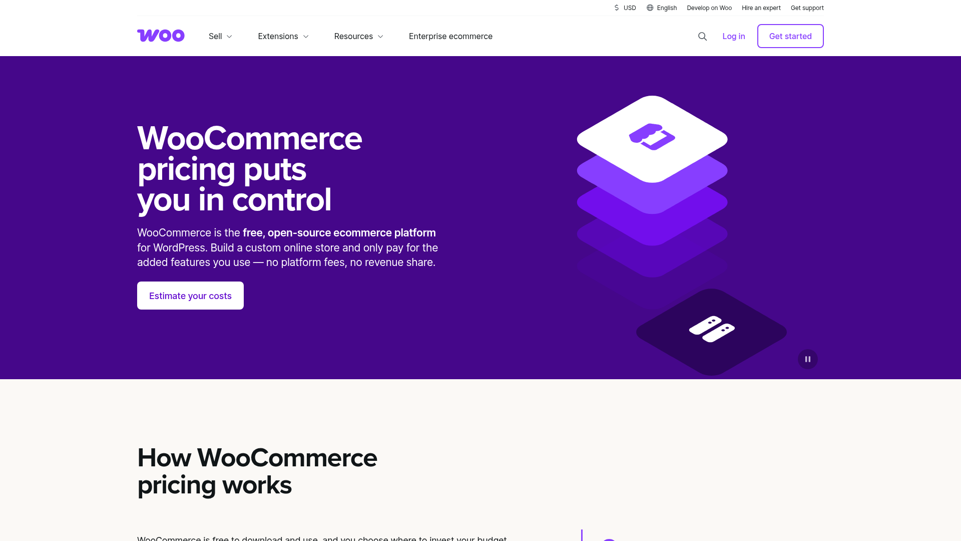 WooCommerce official pricing and cost model page
