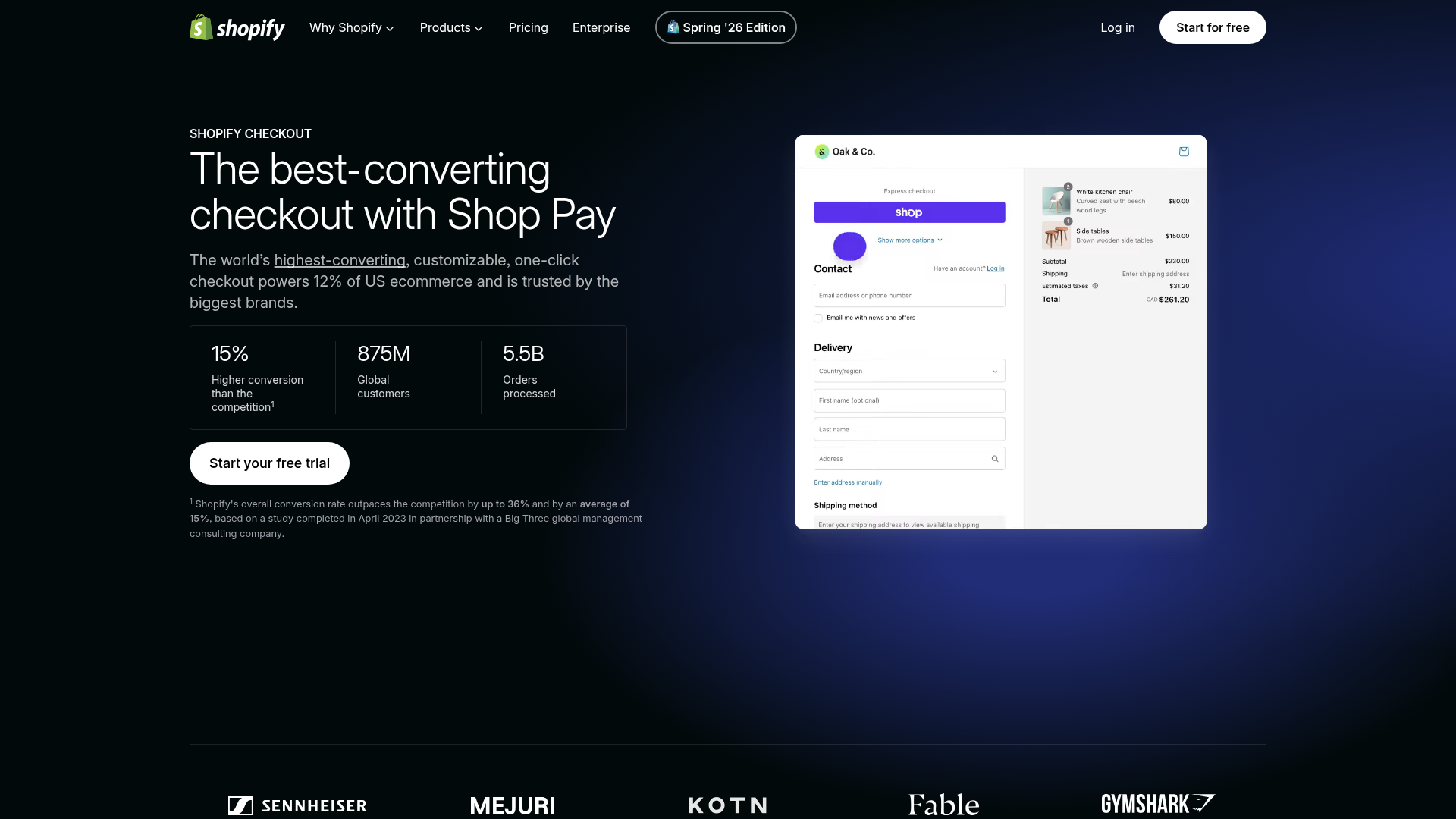 Shopify Checkout public feature page and checkout interface