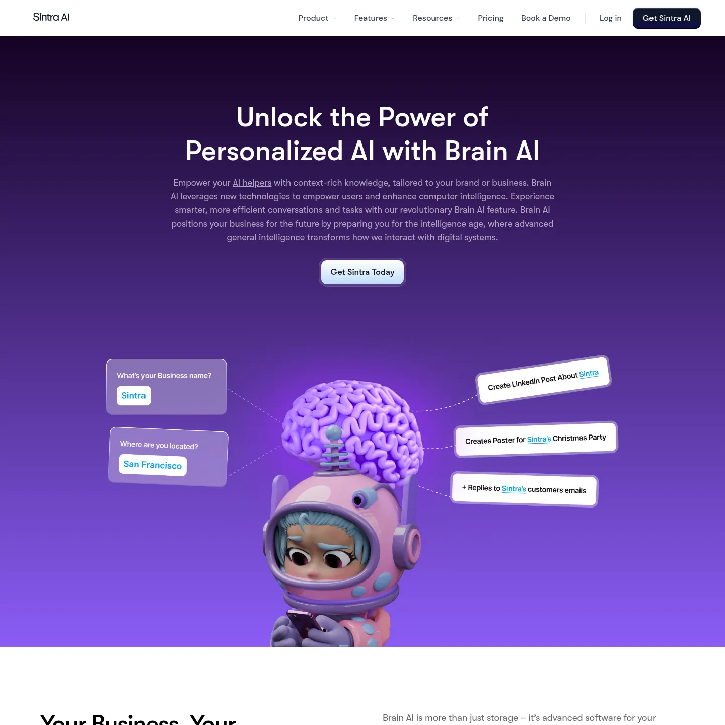Page de Sintra Brain AI présentant les connaissances de l'entreprise et l'importation de fichiers