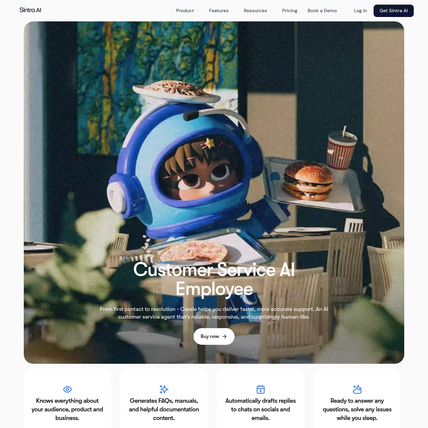 Page de présentation de Cassie, l'assistant de Sintra pour le support client