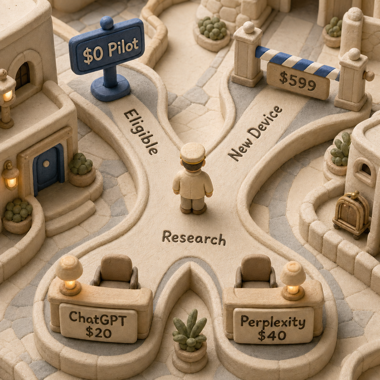 Decision flow for piloting Siri AI or choosing ChatGPT or Perplexity