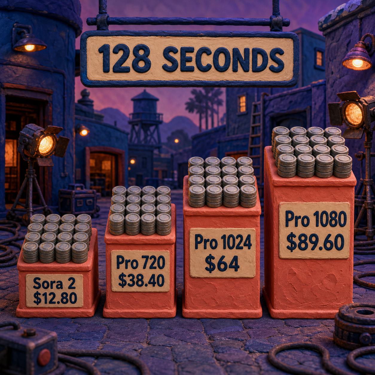 Cost comparison for 128 generated Sora seconds across the four current API rates