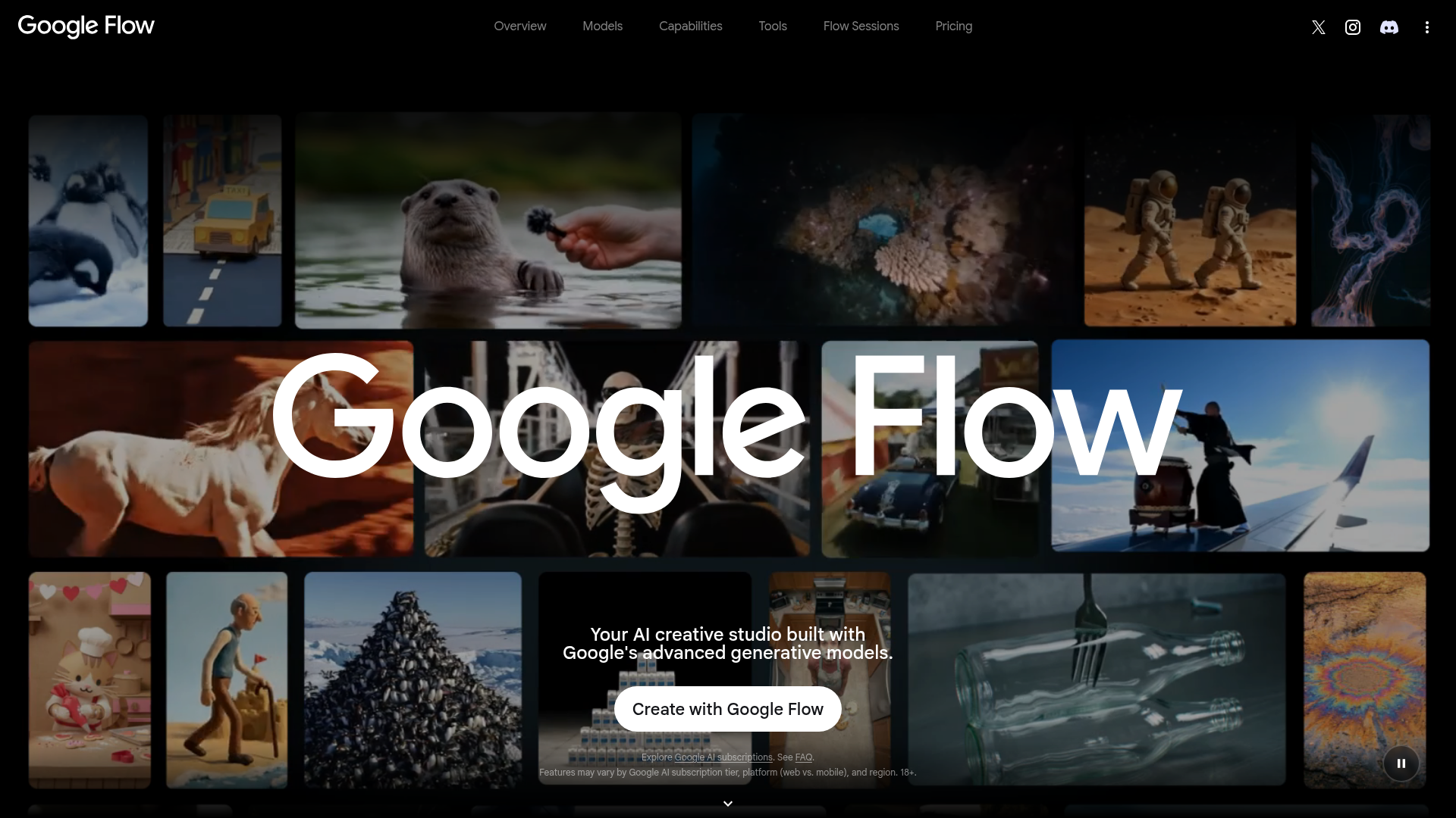 Google Flow product page showing free access and paid Google AI tiers