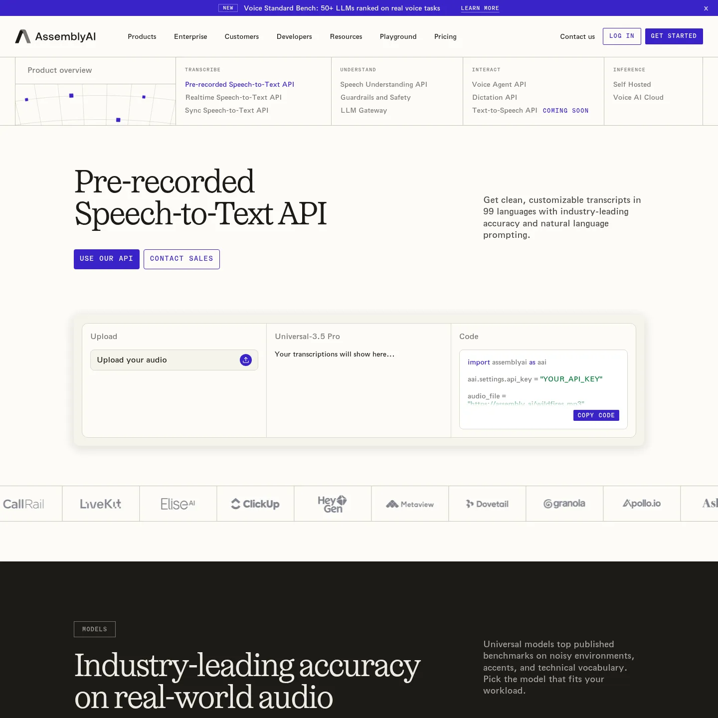 AssemblyAI's prerecorded speech-to-text product and transcript capabilities
