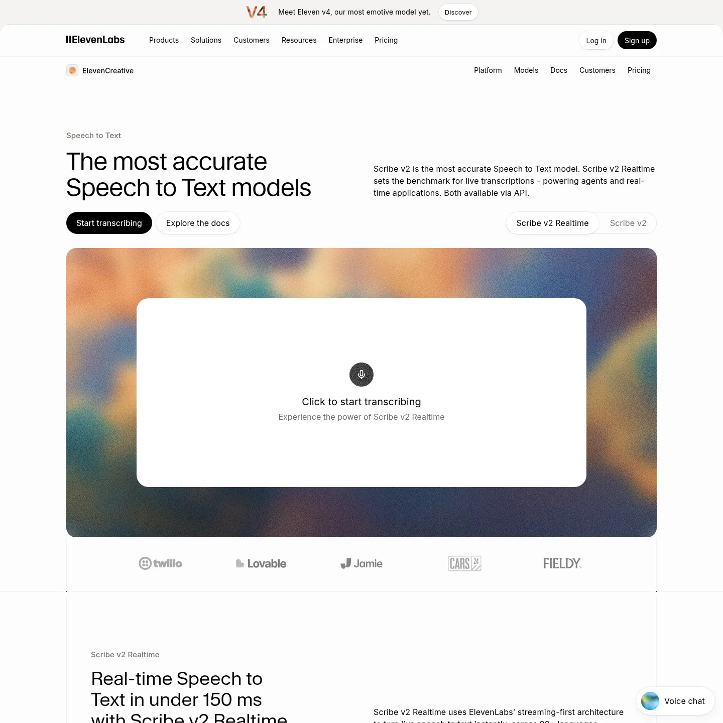 ElevenLabs Scribe speech-to-text product demonstration