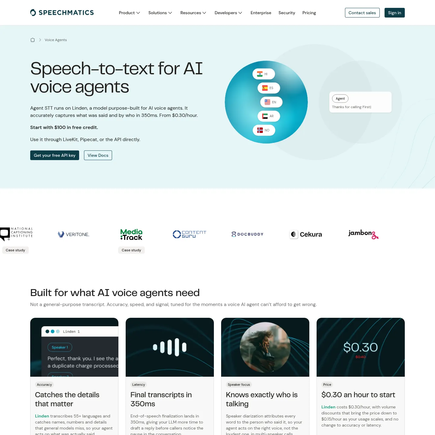 Speechmatics Agent STT and Linden voice-agent capabilities