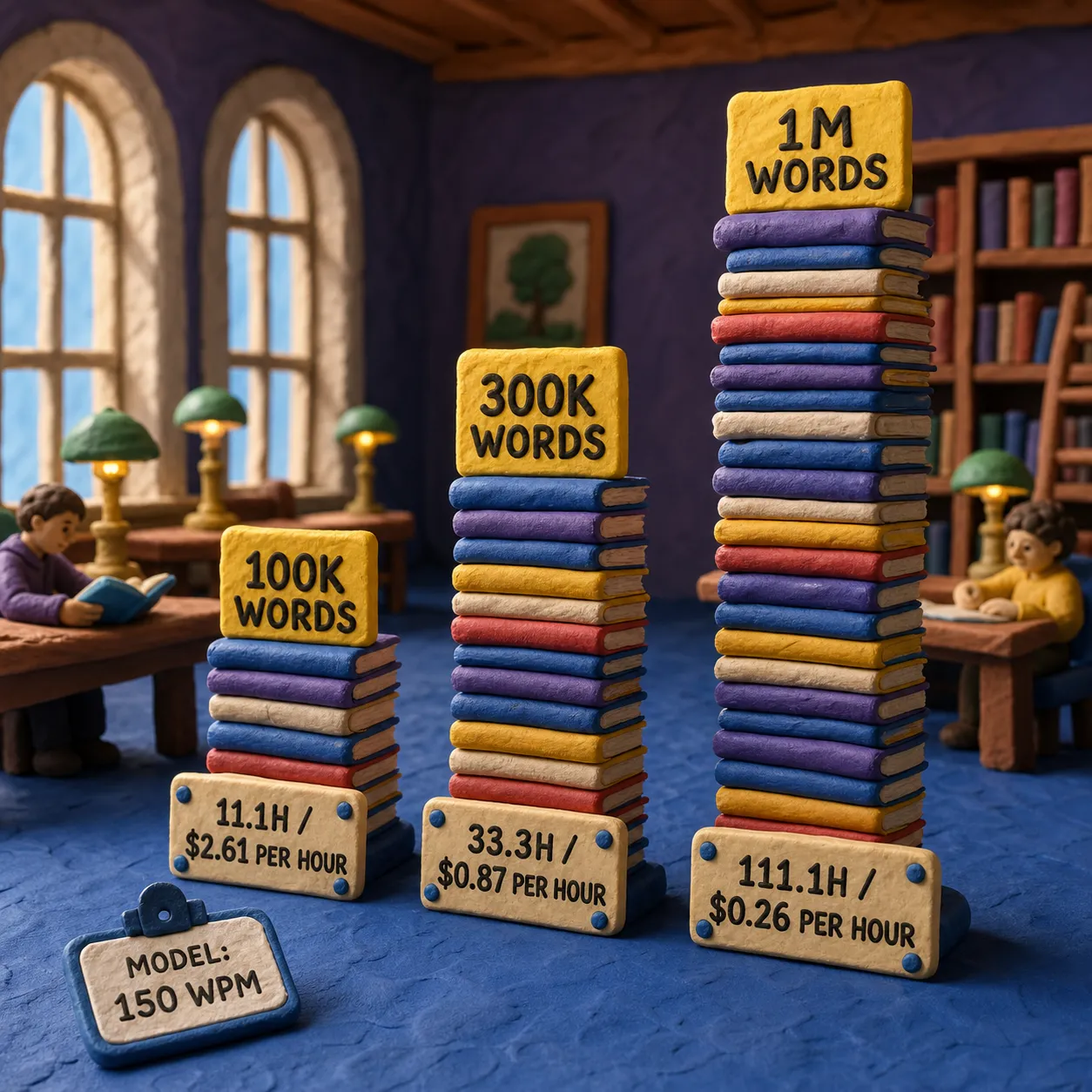 Column chart converting Speechify word use into monthly listening hours and cost per hour