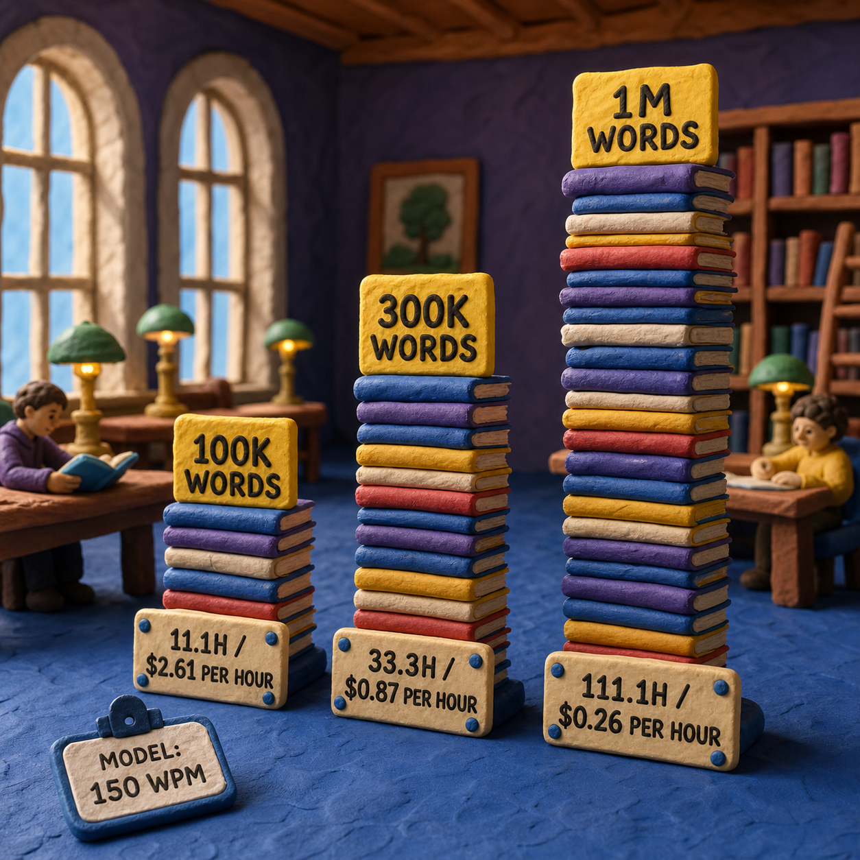 Column chart converting Speechify word use into monthly listening hours and cost per hour