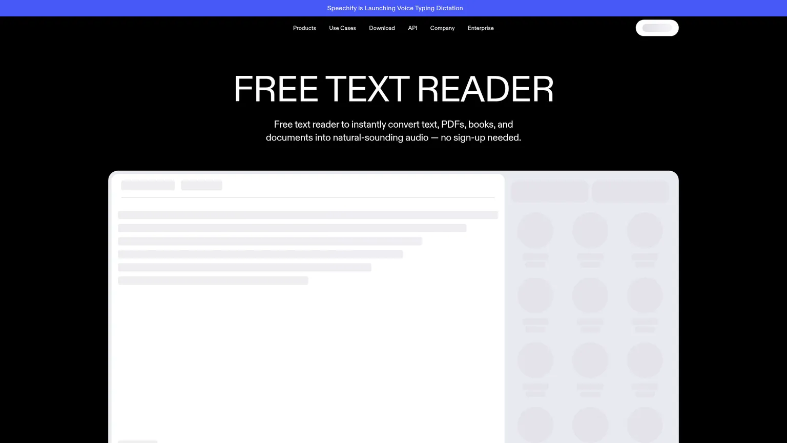Speechify text reader page showing Scan and Listen and synchronized highlighting