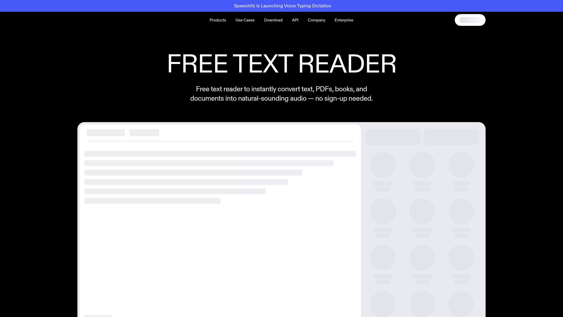 Speechify text reader page showing Scan and Listen and synchronized highlighting