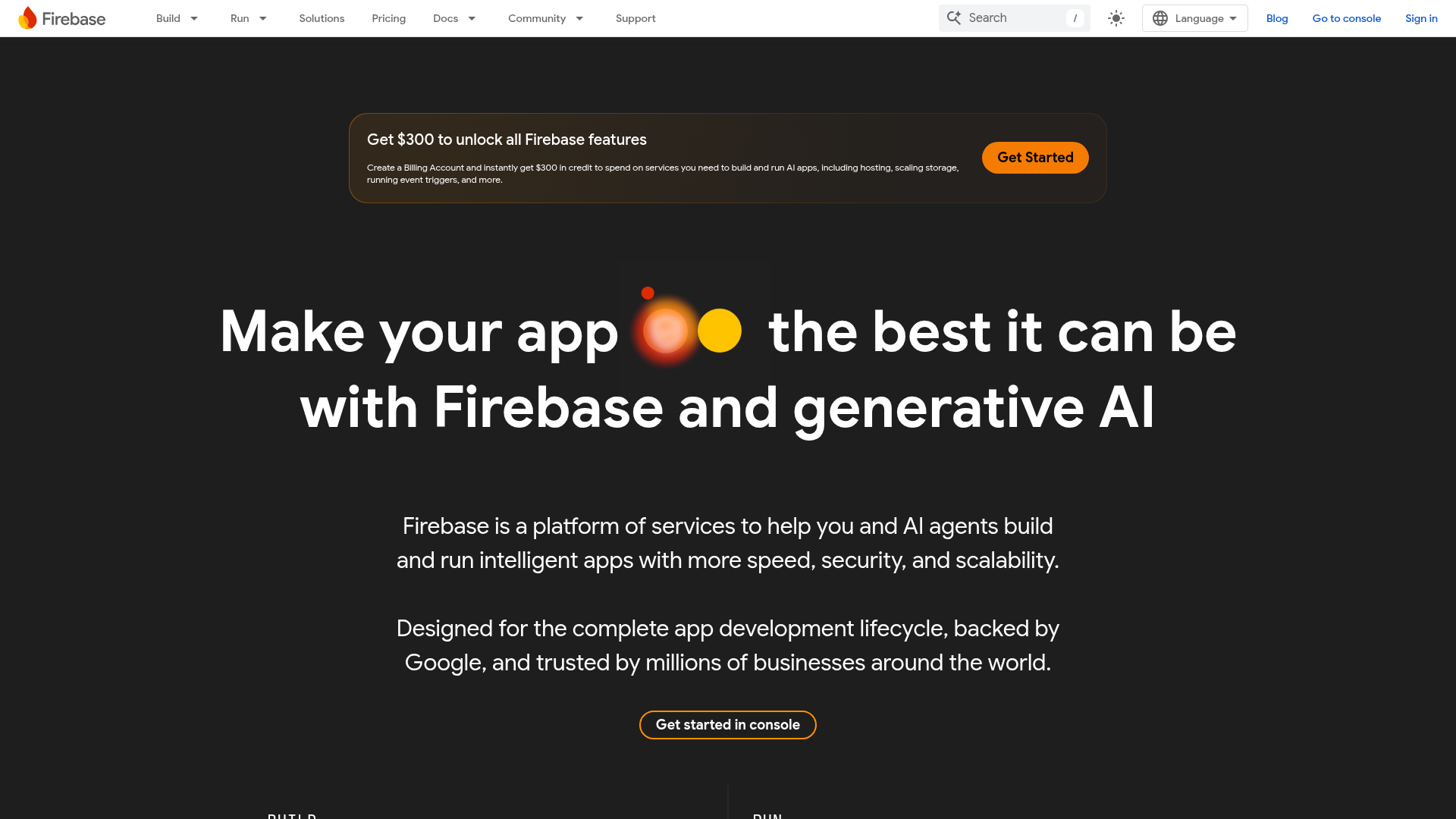 Firebase console and product homepage