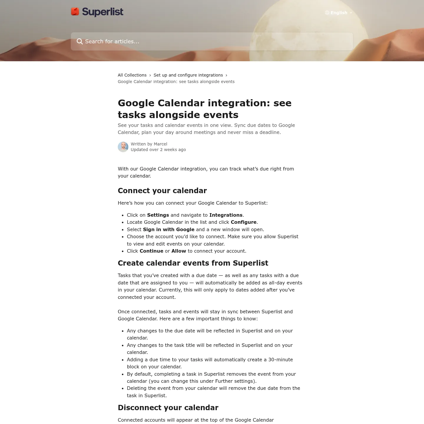 Superlist Google Calendar guide explaining task and event synchronization