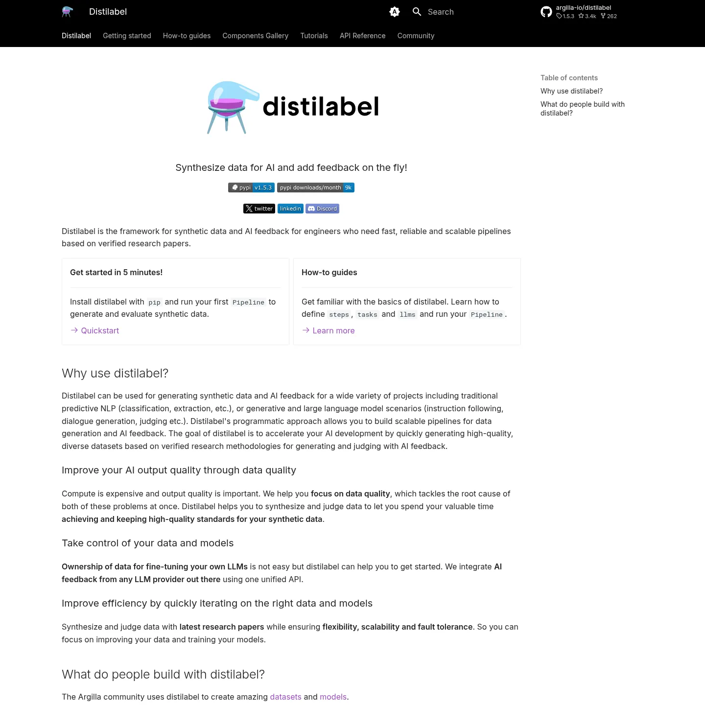 Documentation Distilabel sur les pipelines de données synthétiques et de retours d'évaluation par IA