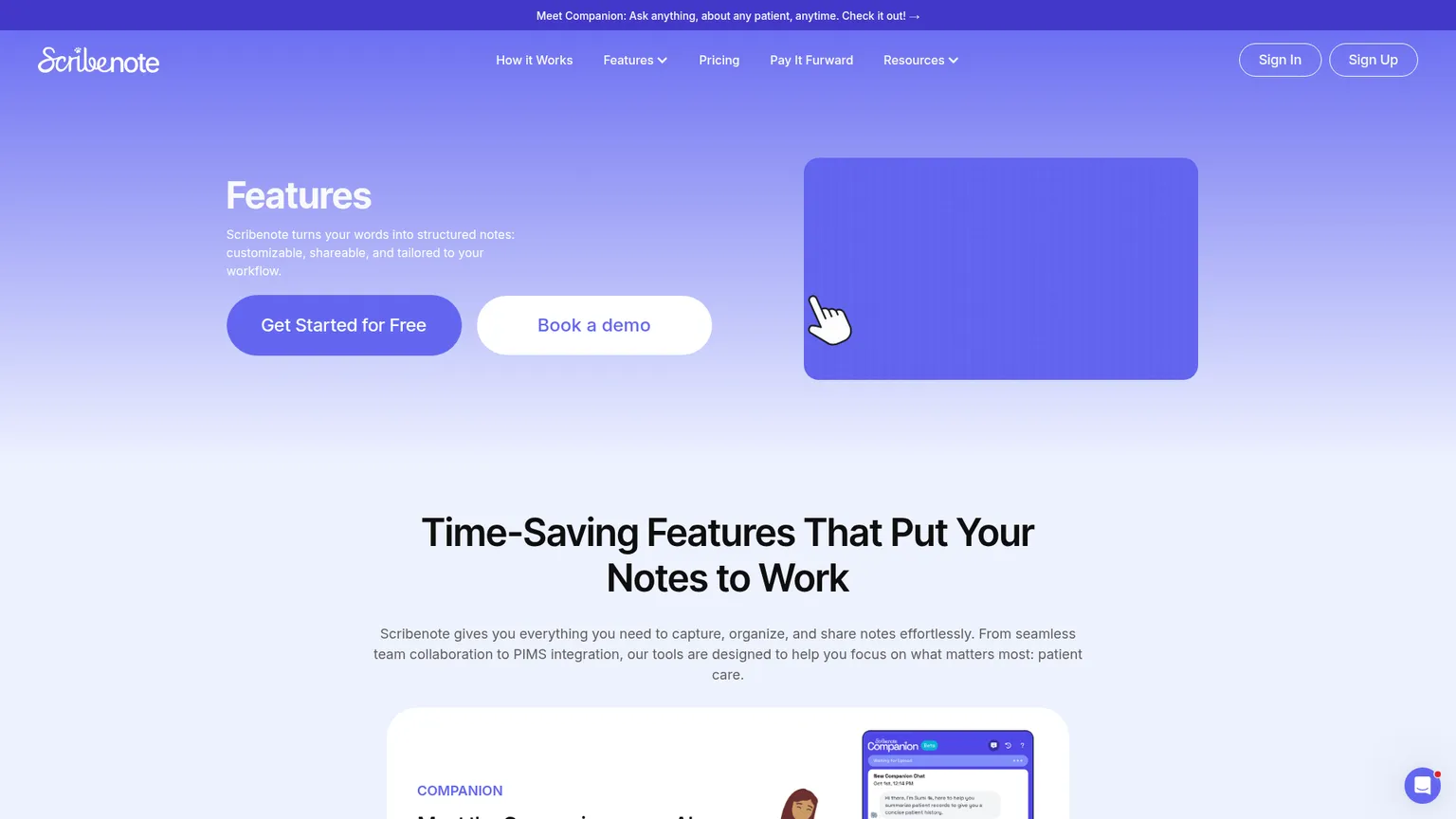 Funzionalità dello scribe AI veterinario Scribenote, tra cui Teams Mode, Scribephone, PIMSPal e Widget Mode