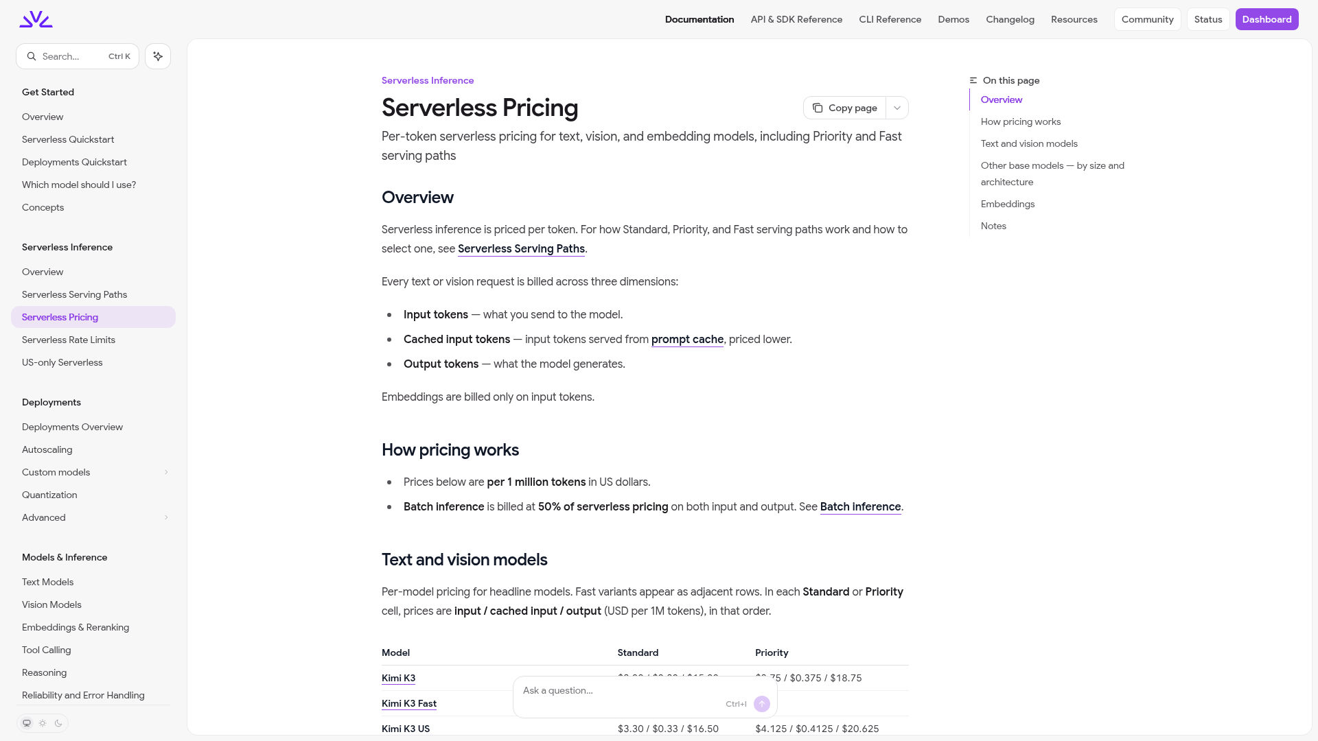 Fireworks AI serverless pricing documentation with gpt-oss-120B rates