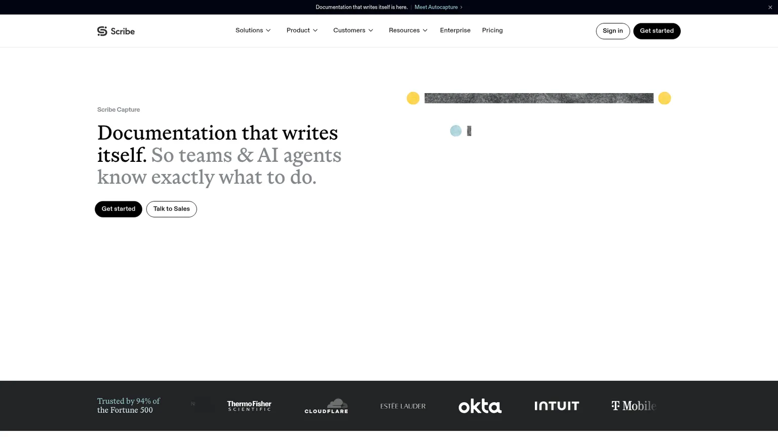 Pagina pubblica di Scribe Capture sulla documentazione dei flussi di lavoro e sulle guide condivisibili