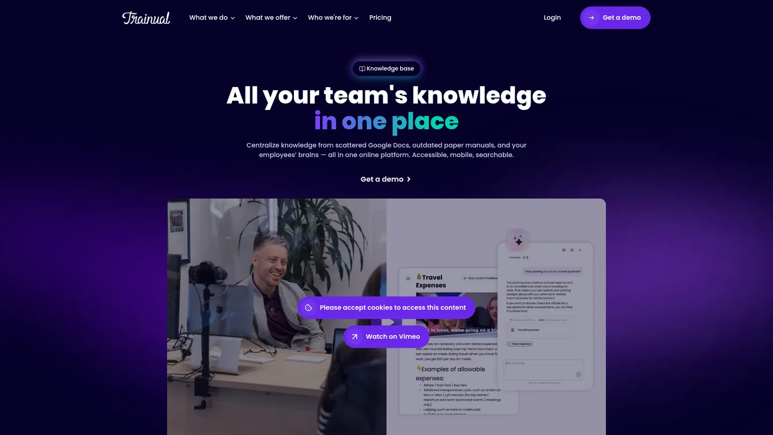 Pagina pubblica della knowledge base di Trainual sulla ricerca nelle conoscenze aziendali