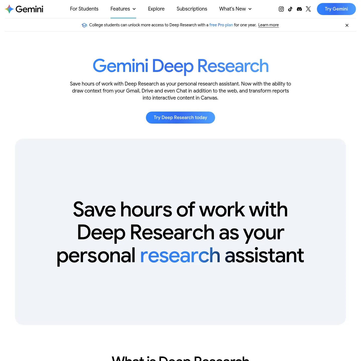 Página de Gemini Deep Research de Google que muestra las etapas de planificación, búsqueda y elaboración del informe