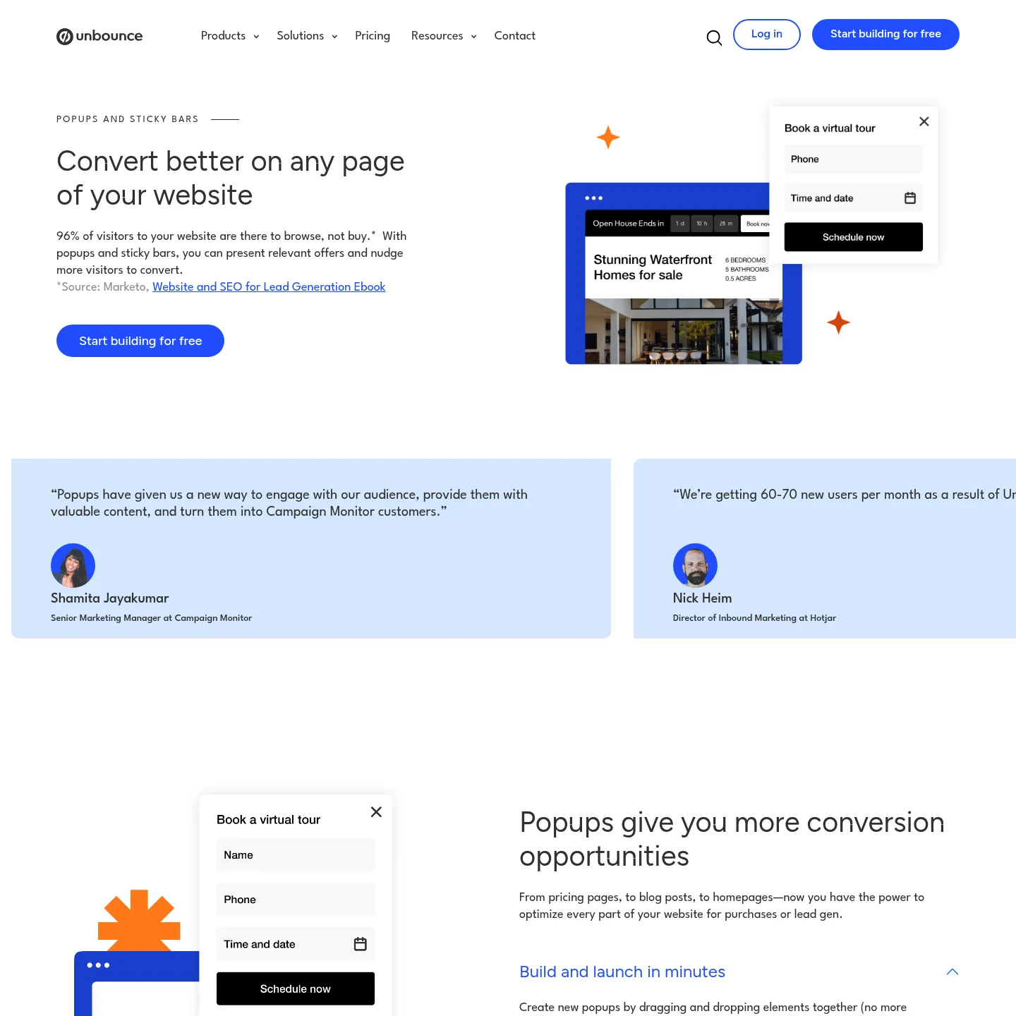 صفحة النوافذ المنبثقة والأشرطة الثابتة في Unbounce تصف المزايا المعروفة من مرحلة Classic