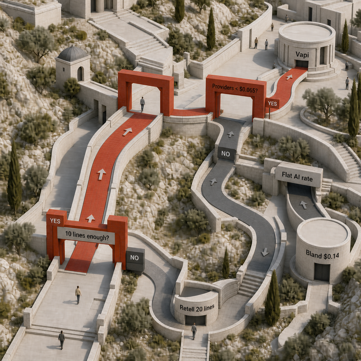 Decision path for choosing Vapi, Retell AI, or Bland AI by provider cost and concurrency