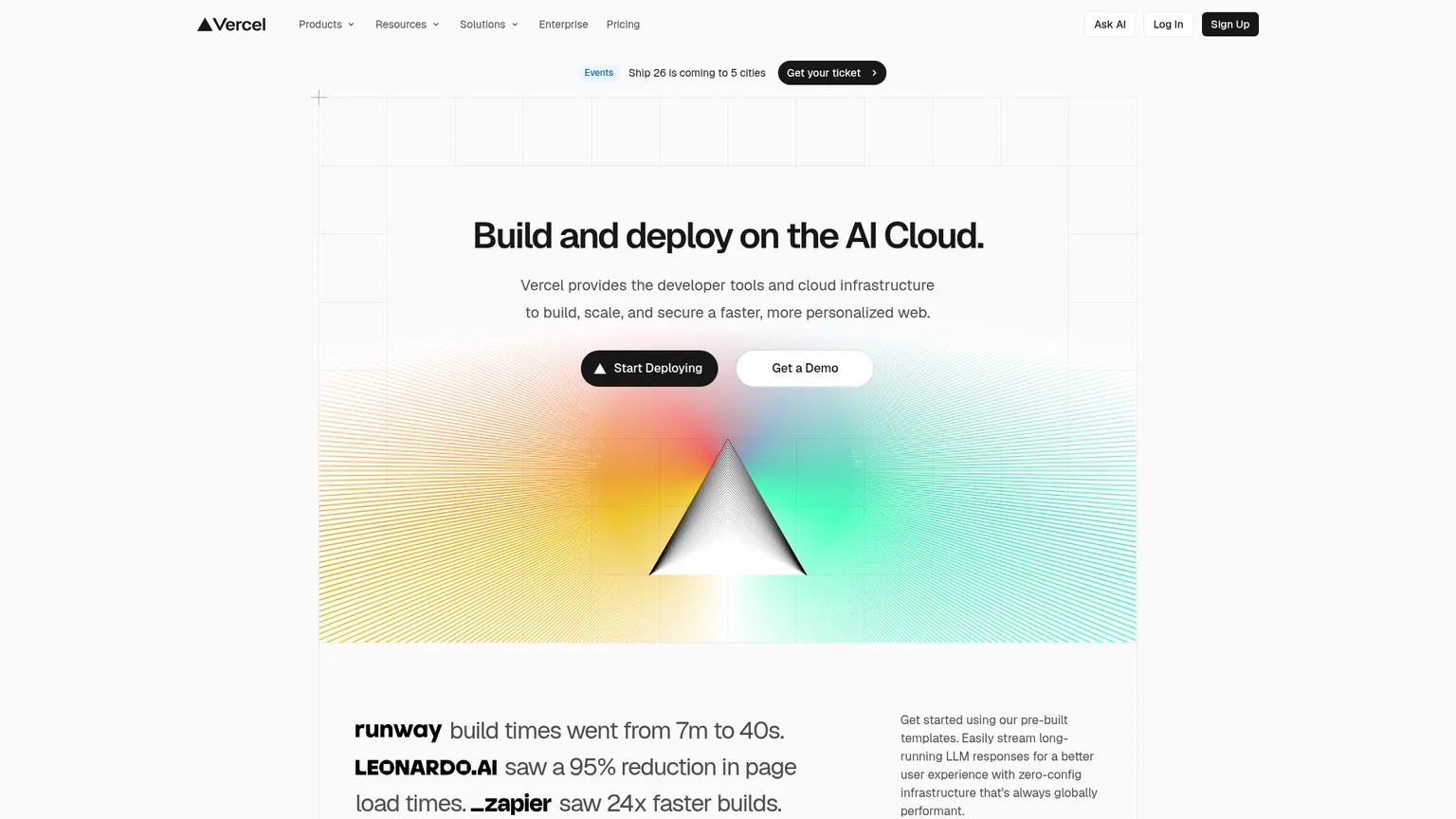 Vercel deployment platform homepage
