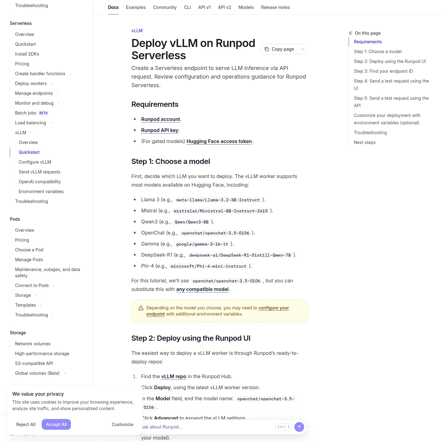 Runpod official instructions for deploying its ready-to-deploy vLLM worker