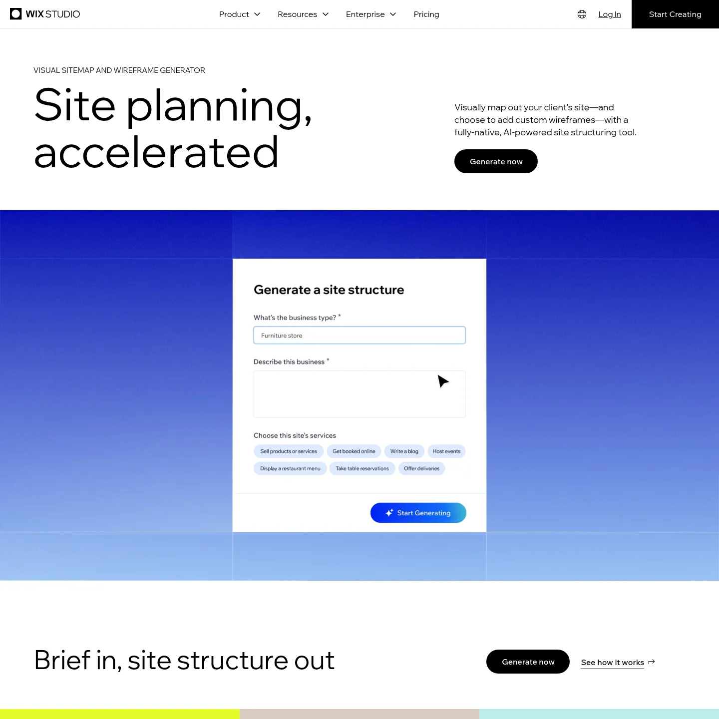 Wix Studio's official visual sitemap and wireframe planning interface