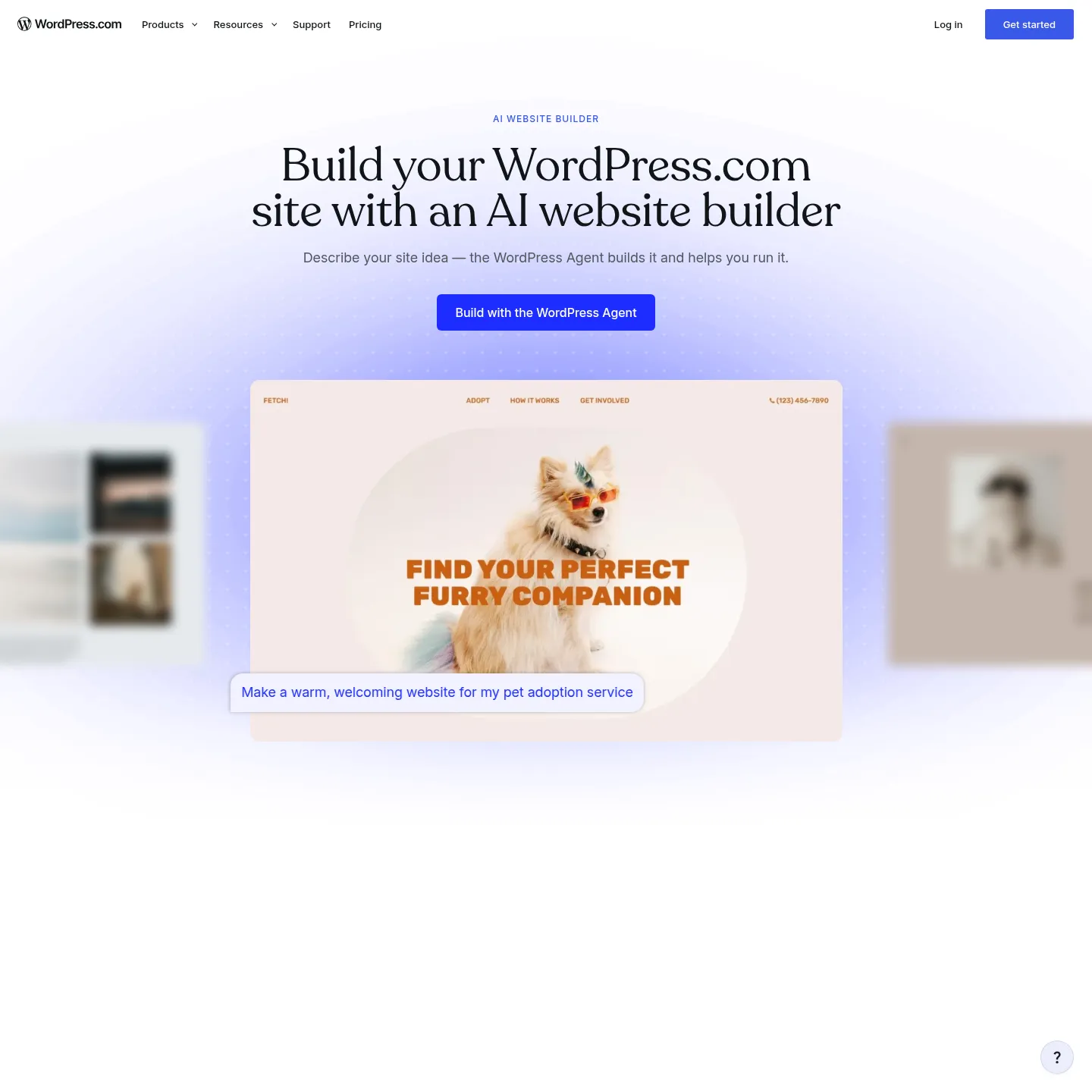 WordPress.com's official WordPress Agent site-building page