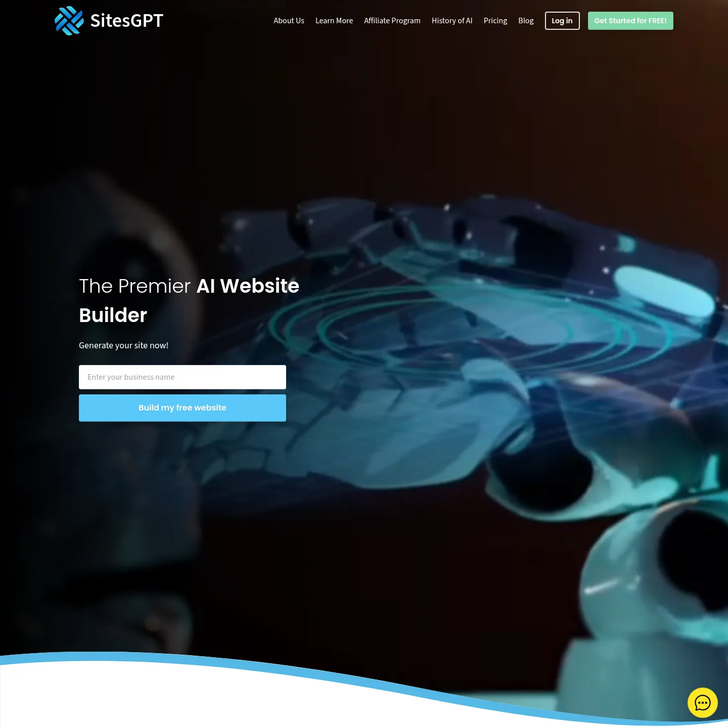 SitesGPT's official website describing its AI-assisted business website builder