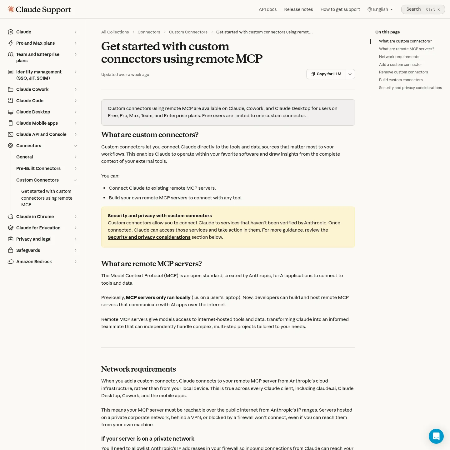 وثائق Anthropic لموصّلات MCP المخصصة البعيدة في Claude