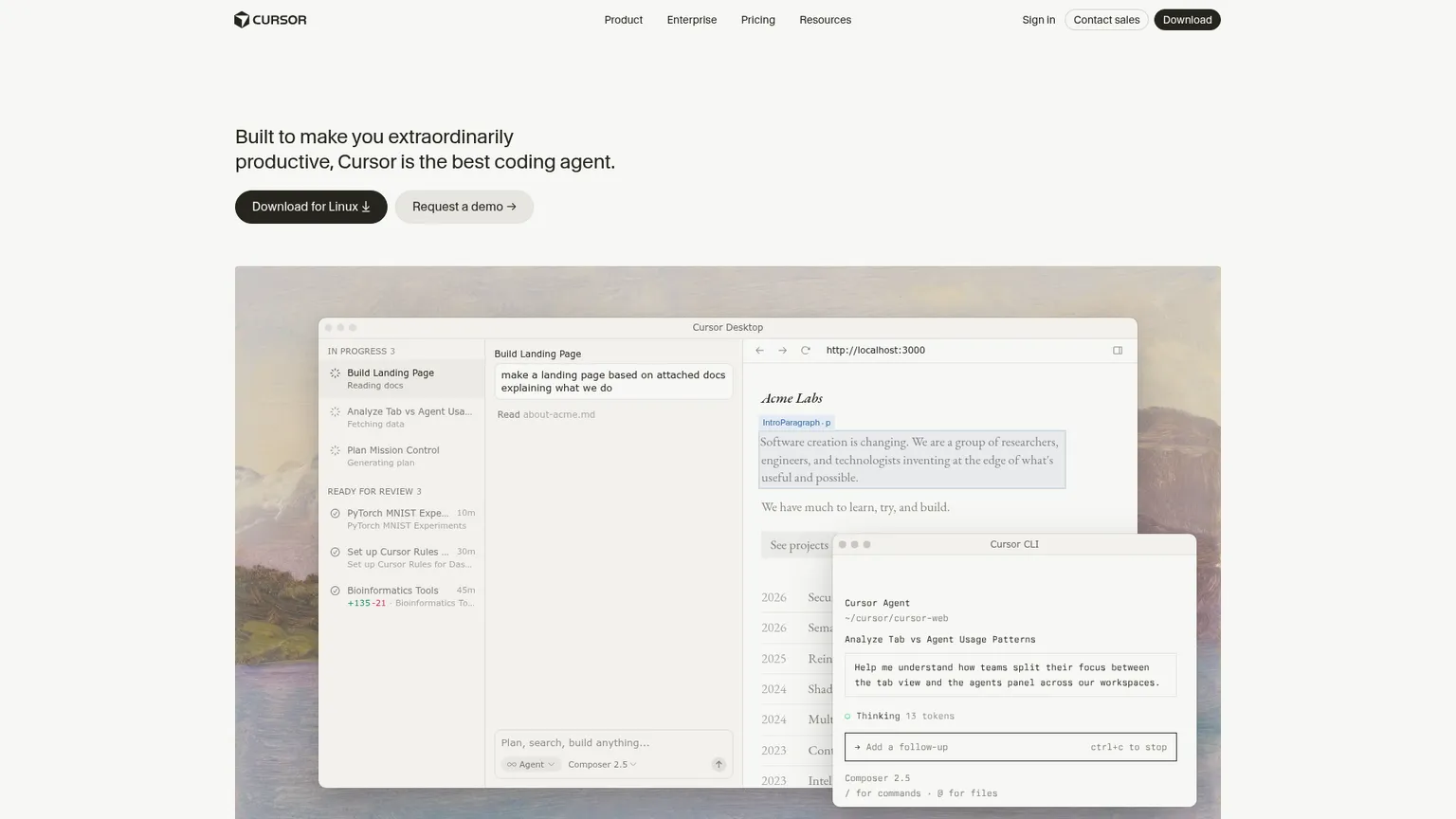 Cursor AI code editor homepage