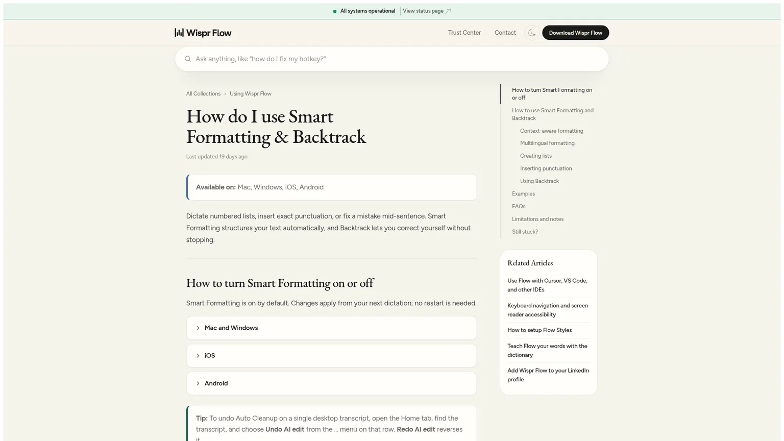 Guía real de Smart Formatting y Backtrack de Wispr Flow
