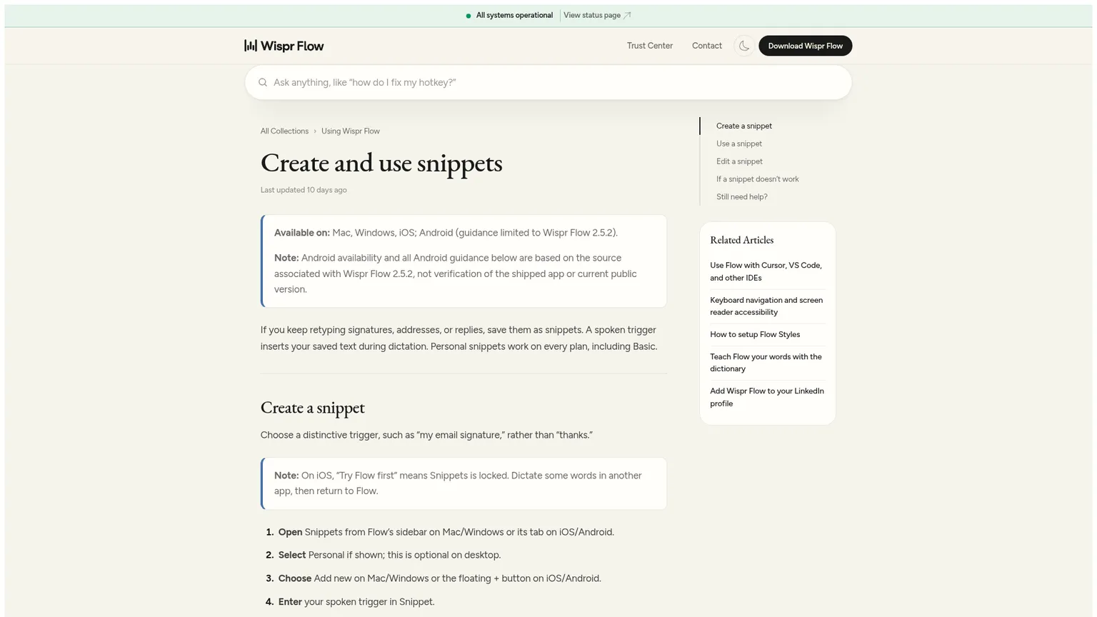 Guía real de creación de snippets de Wispr Flow y reglas de formato según el destino