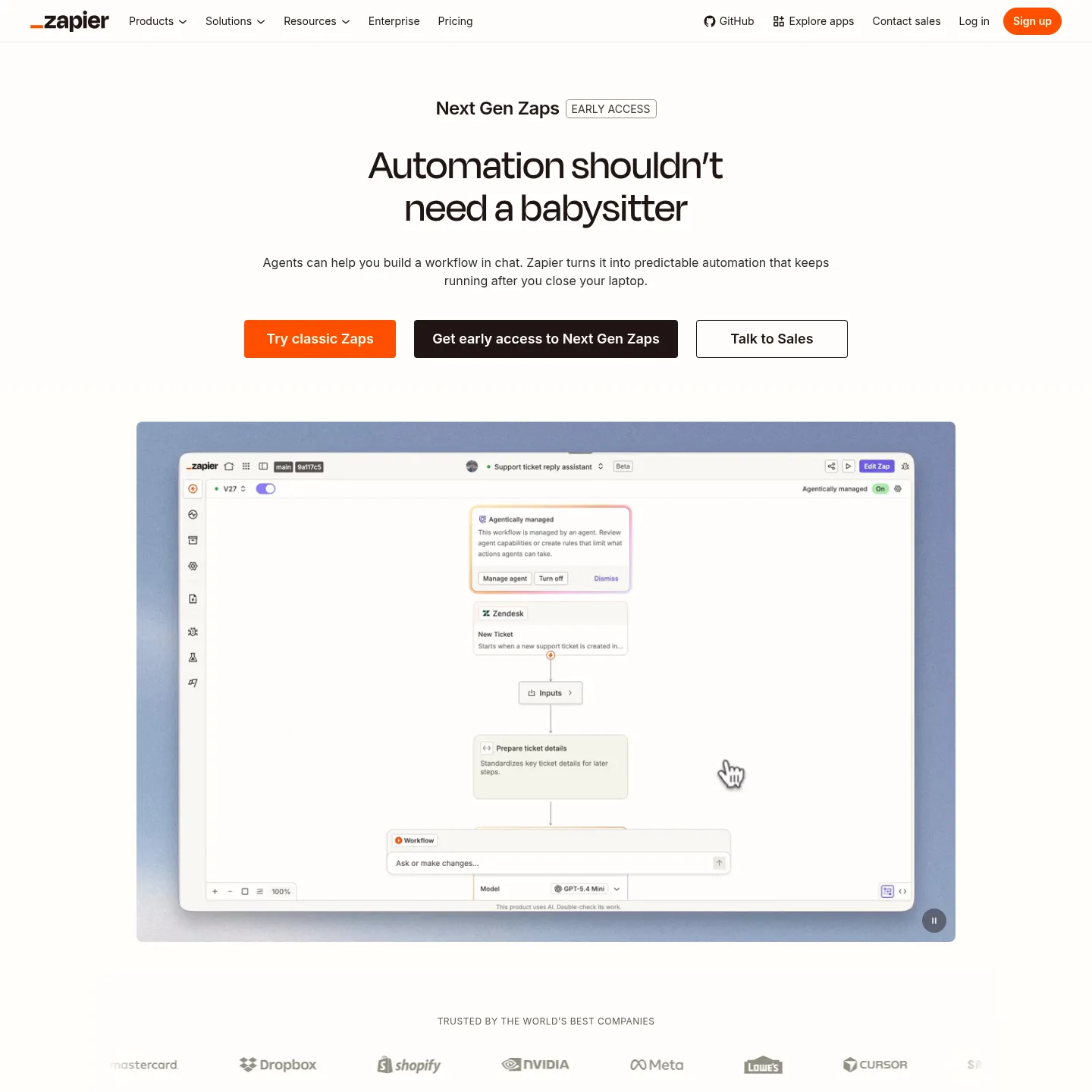 Pagina ufficiale di Zapier dedicata ai workflow